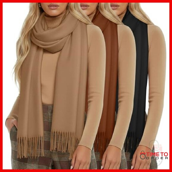 3 Pack Winter Scarves Soft Pashmina Shawl Wraps 75" Long Warm Accessories - Picture 2 of 8